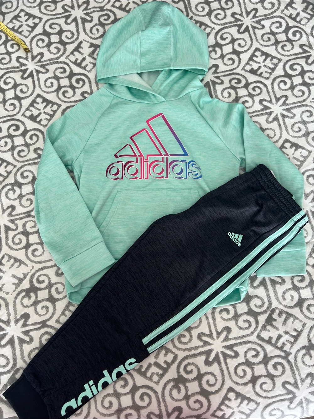 Kids' adidas Mint Green Hoodie with Black  Pants